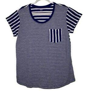 a.n.a Navy White Striped Top a.n.a A New Approach Scoop Neck Tee Pocket Size L